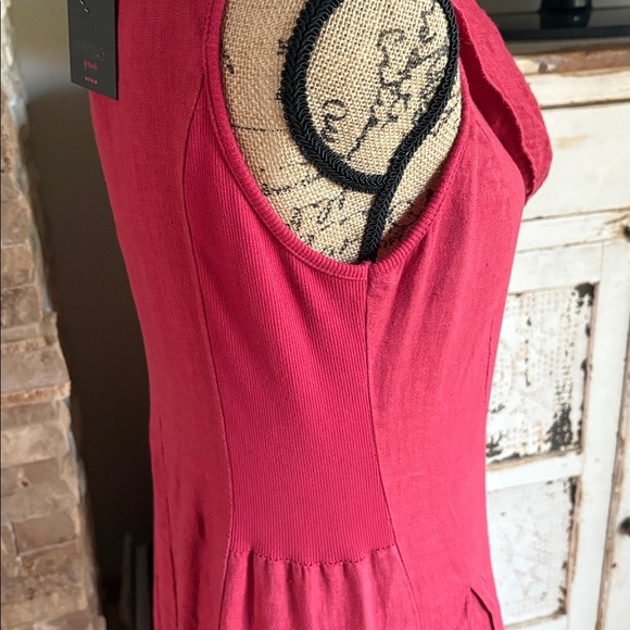 Inizio by portollc red linen blend midi sleeveless dress w cowl neck and pockets - Picture 6 of 16